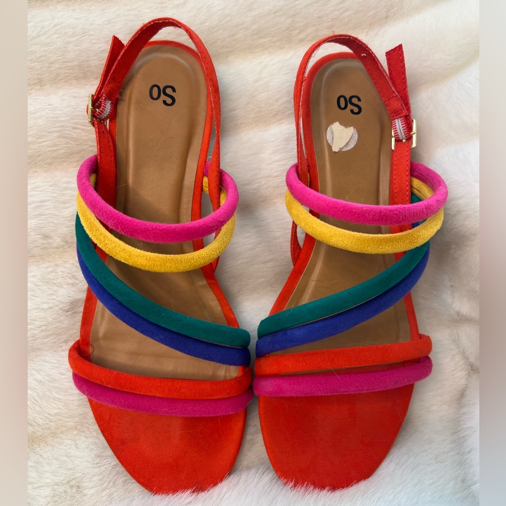 SO Faux Suede Rainbow Strappy Slingback Sandals